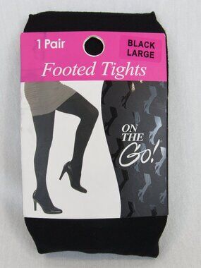 On The Go Black Footed Tights 1 Pair Black Women's Size L Stockings Pantyhose